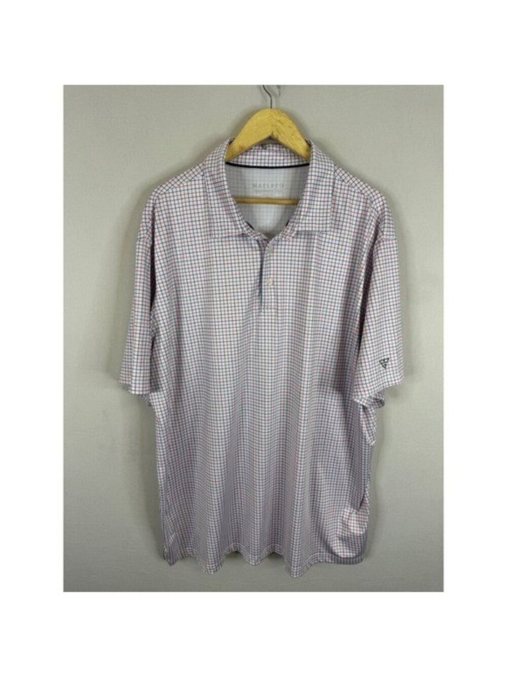 Maelreg Performance Polo Shirt Mens 3XL White Red Blue Grid Check Golf